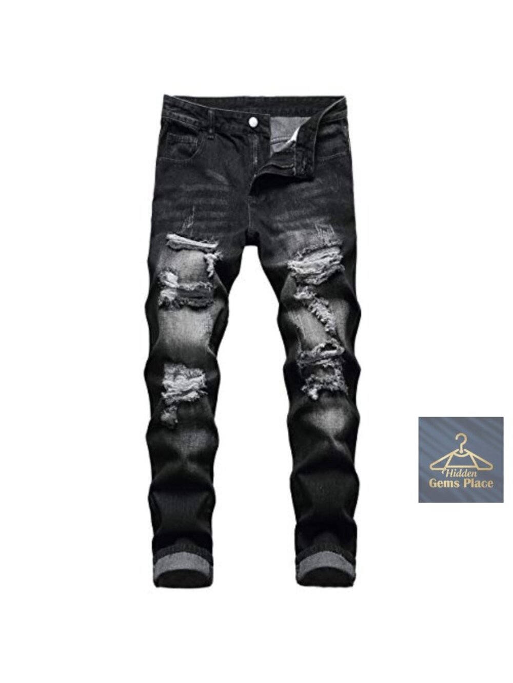 Men's Slim Fit Ripped Jeans Distressed Straight Leg Denim Pants Casual Night Out